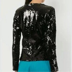 RACIL Black Sequin Long Sleeve Jewel Neck Top Holiday NYE Cocktail Party Sz M